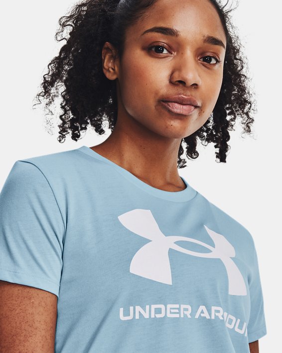 เสื้อแขนสั้น UA Sportstyle Graphic สำหรับผู้หญิง in Blue image number 3